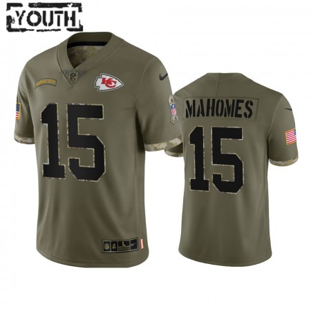 Camiseta Niño NFL Kansas City Chiefs Patrick Mahomes 15 Olive 2022 Salute To Service